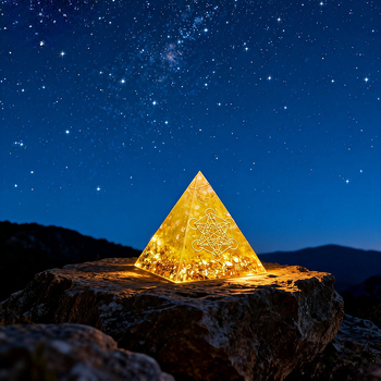 Ornament din rășină cu motiv piramidă și piatră măcinată, brand Energy pyramid, stil modern minimalist, material: rășină