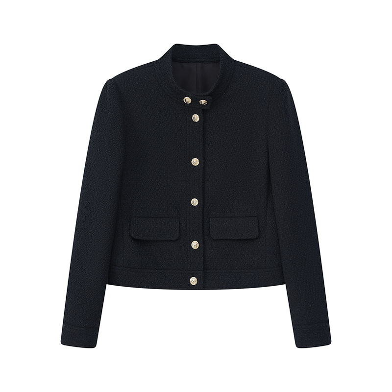 Jachetă pentru femei Chenille cu amestec de spandex, model solid, croială Slim‑fit, guler polo, închidere pe un singur rând