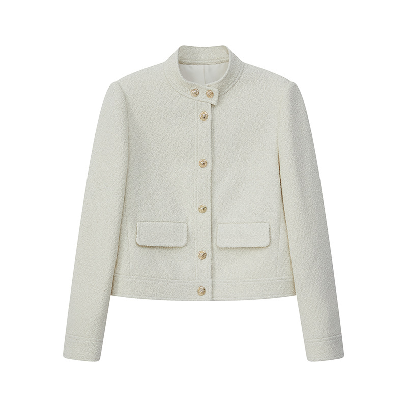 Jachetă pentru femei Chenille cu amestec de spandex, model solid, croială Slim‑fit, guler polo, închidere pe un singur rând