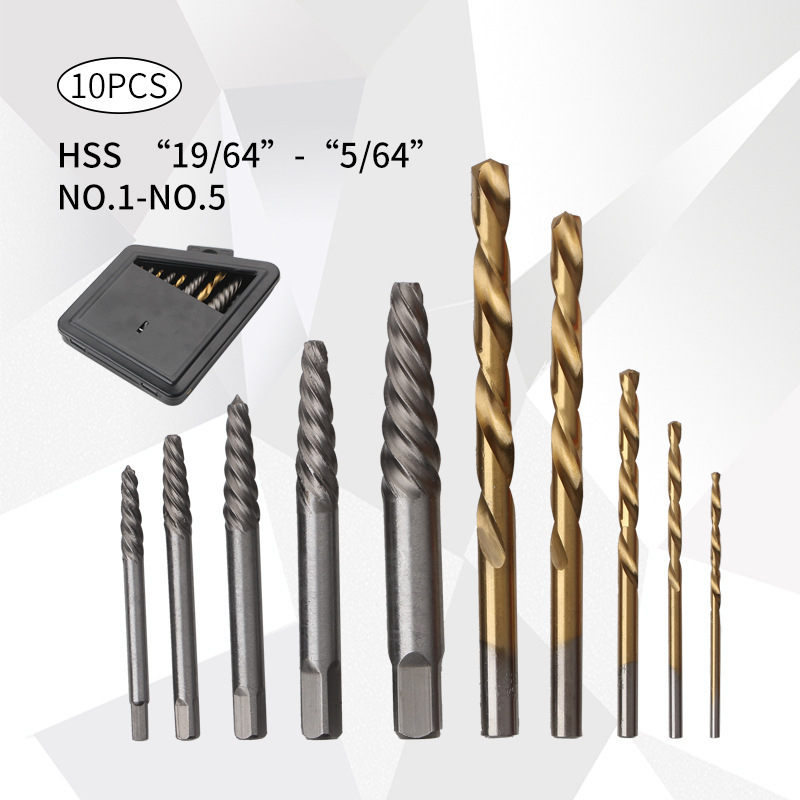 Σετ 10 εξολκείς βιδών με μεταλλική θήκη, συνδυασμένος σετ εξολκείς για βίδες και εξολκείς τρυπανιών για αφαίρεση βιδών