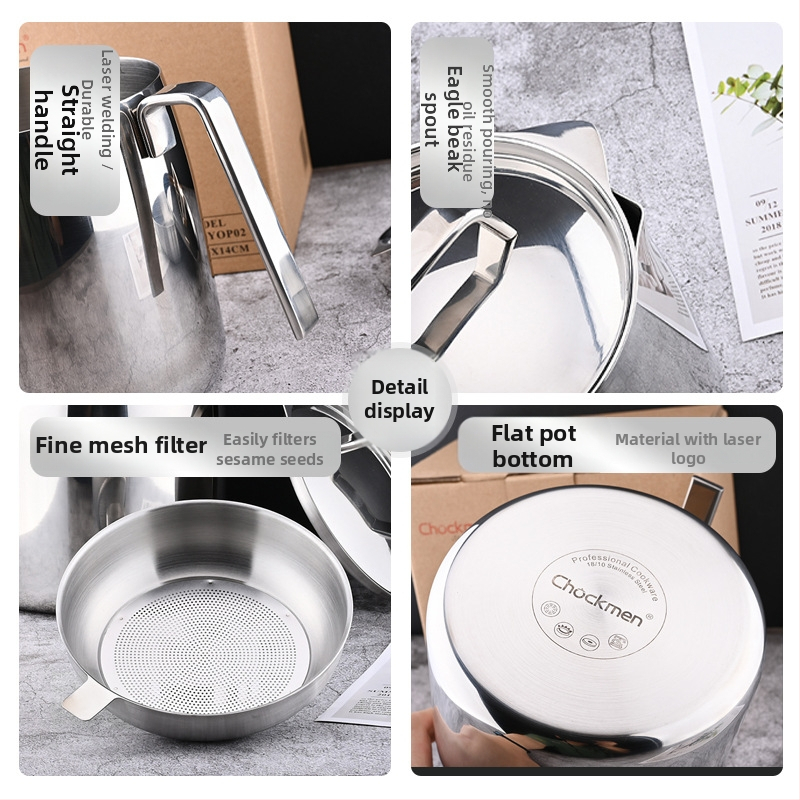 Nádoba na olej s vekom a filtrom s sieťkou, 18/10 nerezová oceľ, Earthworm