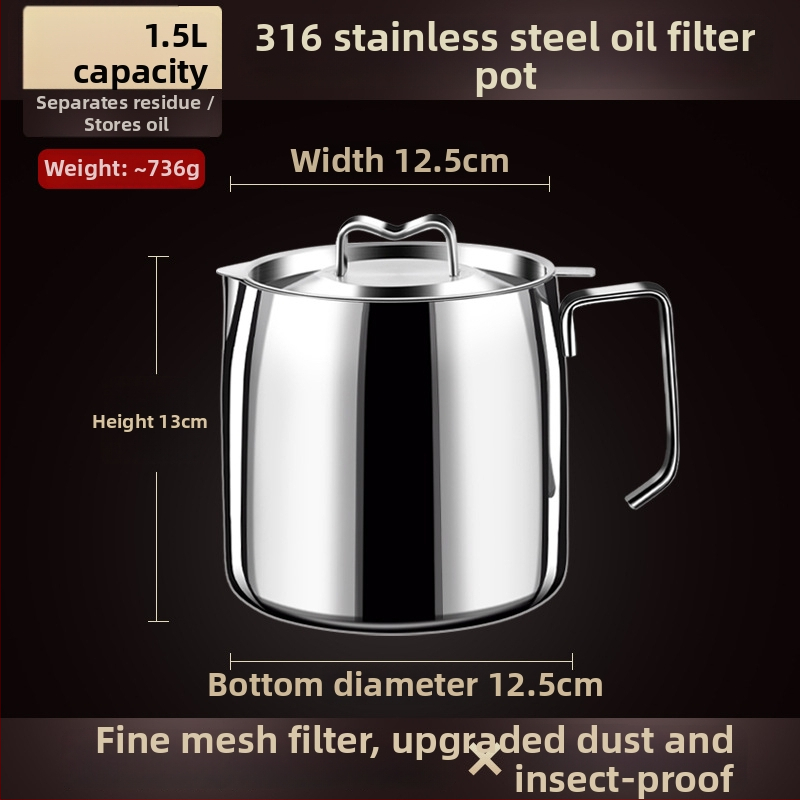 Nádoba na olej s vekom a filtrom s sieťkou, 18/10 nerezová oceľ, Earthworm