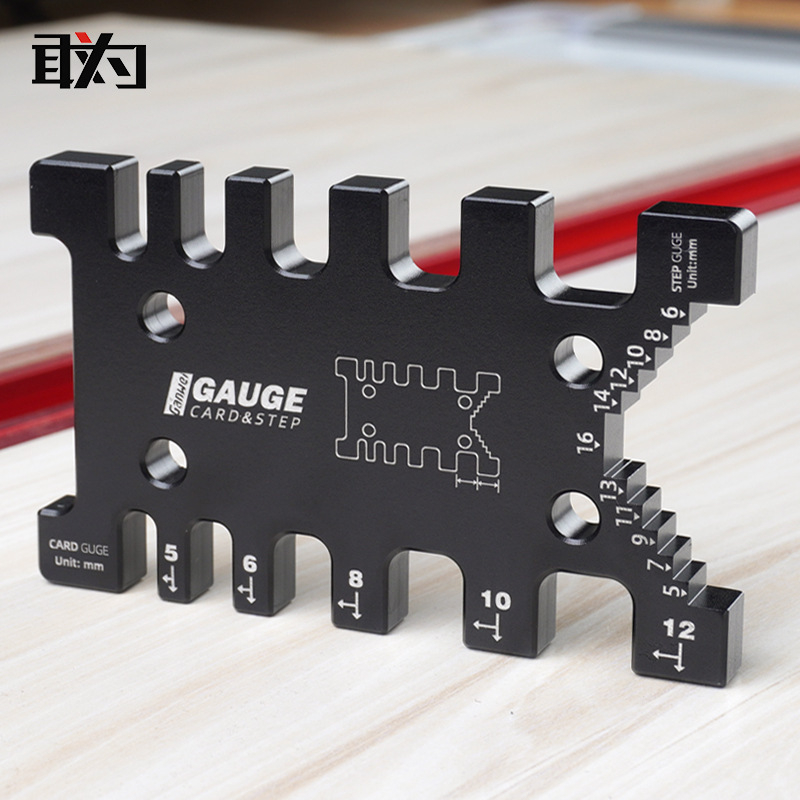Woodworking tenon gauge with push stick, support, and mortise and tenon auxiliary tool
