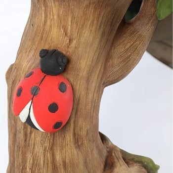 Gyanta kerti dísz madárvíz-forrással és napraforgó motívummal, kültéri szobor