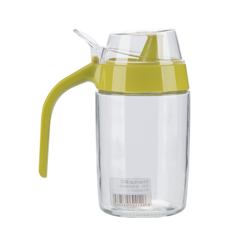 Camellia recipient din sticlă pentru ulei, capac cu deschidere automată, transparent, anti-praf, pentru bucătărie
