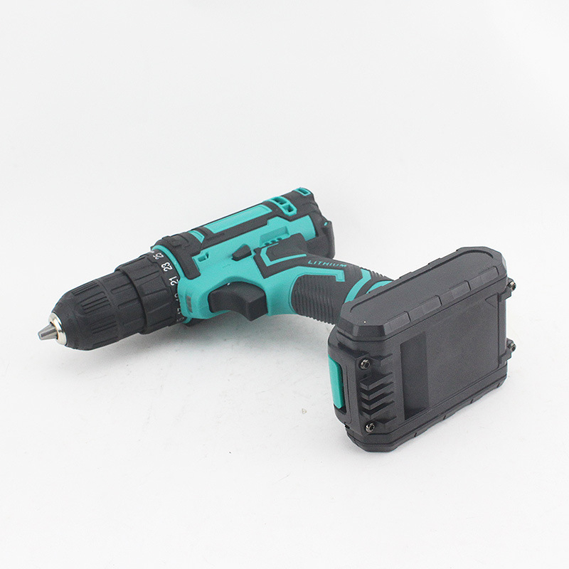 Pisztolytípusú vezeték nélküli fúró kefés motorral, Li-ion akkumulátor 18-21V, kétfokozatú sebesség, tokmány, előre/hátra forgás, fúráshoz és csavarozáshoz