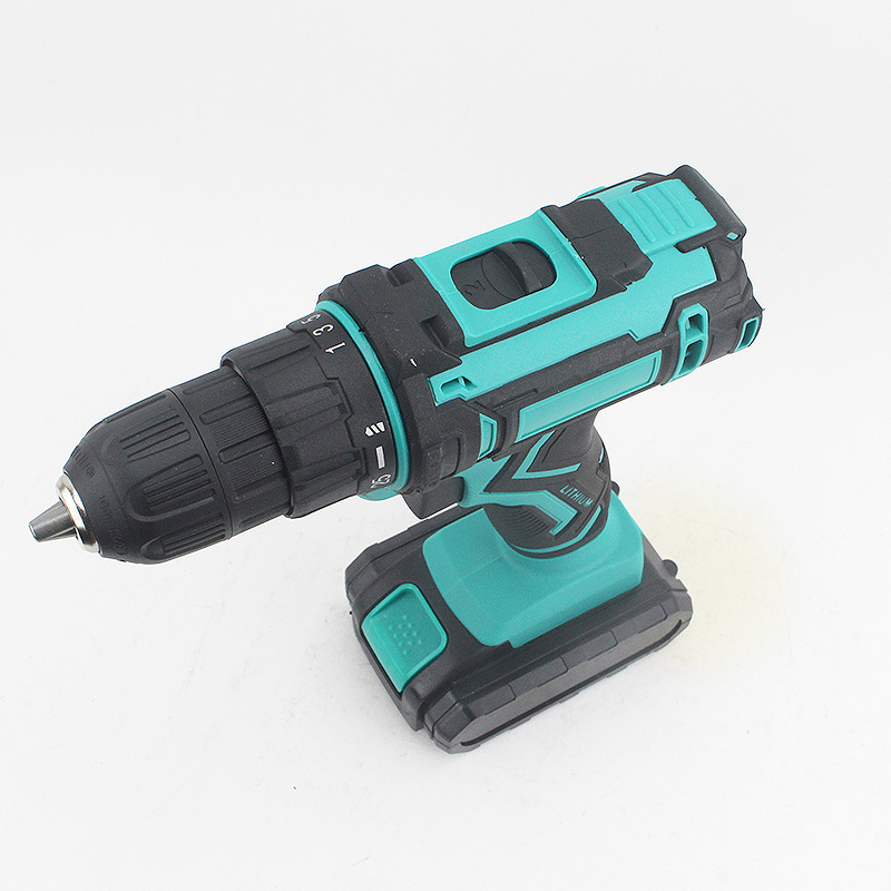 Pisztolytípusú vezeték nélküli fúró kefés motorral, Li-ion akkumulátor 18-21V, kétfokozatú sebesség, tokmány, előre/hátra forgás, fúráshoz és csavarozáshoz