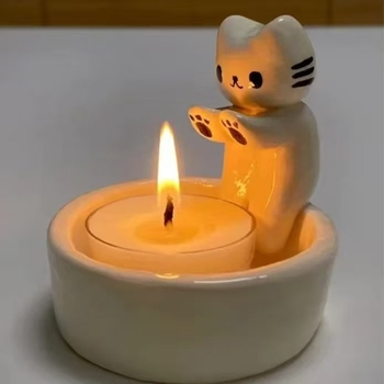 Suport de lumânare în formă de pisică din rășină, design modern de artă, decor pentru casă și grădină, ambalat într-o cutie de carton
