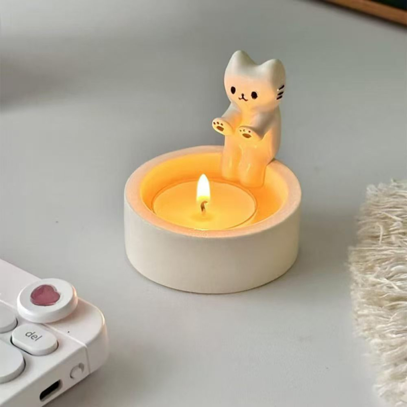 Suport de lumânare în formă de pisică din rășină, design modern de artă, decor pentru casă și grădină, ambalat într-o cutie de carton
