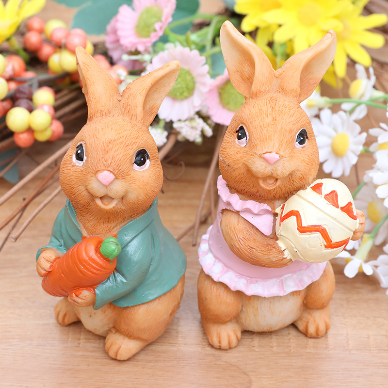 Dekorativni zec od smole za vrt, crtani stil, mini pejzaž na prozoru