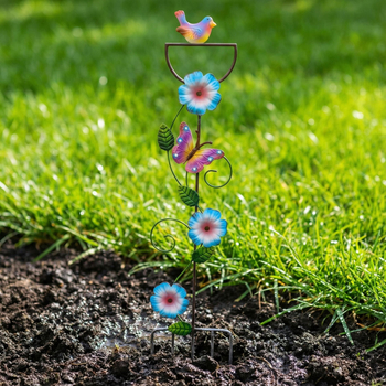 Pillangó alakú kerti vas – művészi kültéri vas szobor, földbe szúrható dísztárgy, kód 26A0082