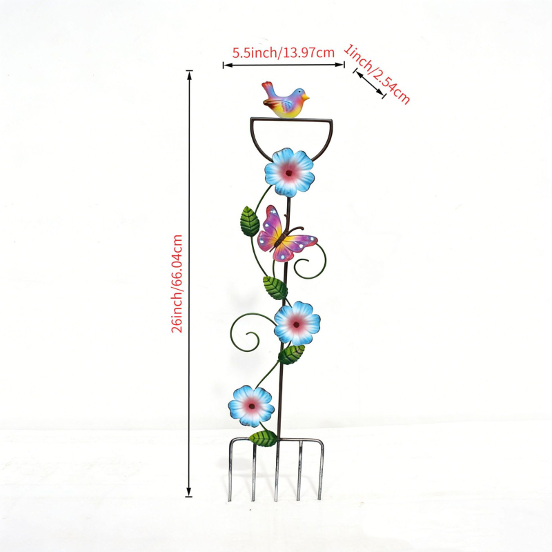 Pillangó alakú kerti vas – művészi kültéri vas szobor, földbe szúrható dísztárgy, kód 26A0082