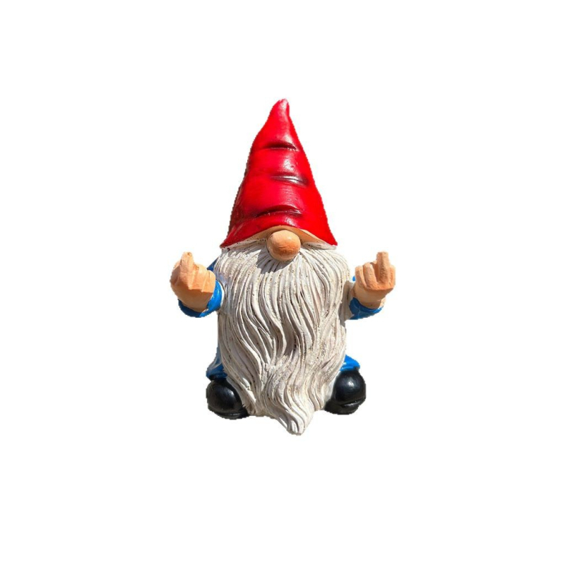 Kerti gnóm gyantából, középső ujj gesztussal, kültéri dísz, pásztor stílusú dizájn, kartonos csomagolás