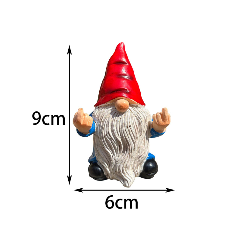 Kerti gnóm gyantából, középső ujj gesztussal, kültéri dísz, pásztor stílusú dizájn, kartonos csomagolás