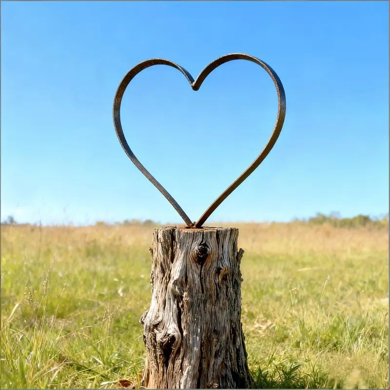 Szív alakú kerti szobor vasból földbe szúrható talppal – kültéri dekoráció, modern minimalist stílus