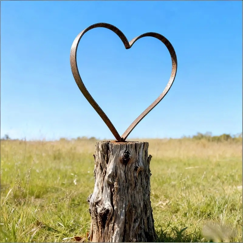 Szív alakú kerti szobor vasból földbe szúrható talppal – kültéri dekoráció, modern minimalist stílus