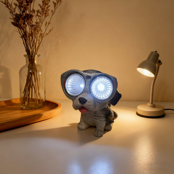 Napelemes Kis Kutya Lámpa — műgyanta kézműves, kültéri állatdekoráció, asztali és kerti hangulatvilágítás (Anyag: Szintetikus gyanta; Termékszám: Solar Small Dog; Kategória: Állat)