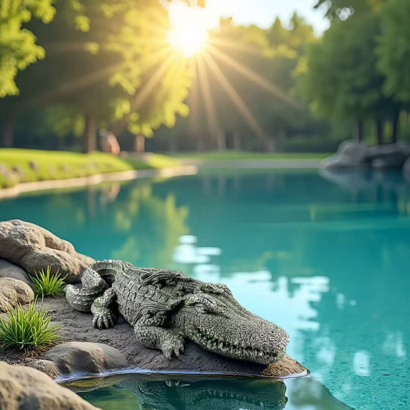 Statu krokodila od prirodne smole za vanjsku vrt dekoraciju, umjetničkog stila, pogodna kao dar za maturu, preseljenje ili proslavu