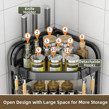 Kuchynský rohový stojan na koreniny, nože a paličky — bez vrtania, trojuholníkový stojan na dosku, moderný štýl