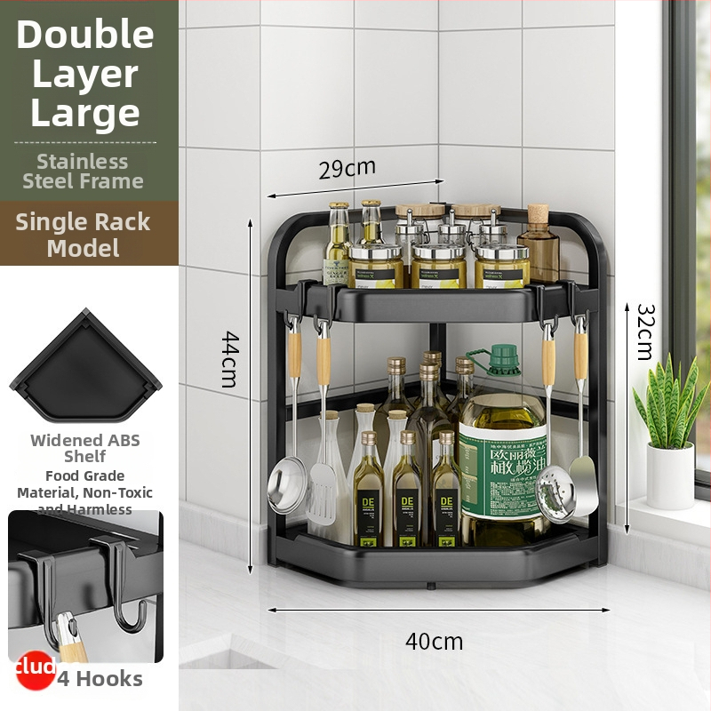 Kuchynský rohový stojan na koreniny, nože a paličky — bez vrtania, trojuholníkový stojan na dosku, moderný štýl