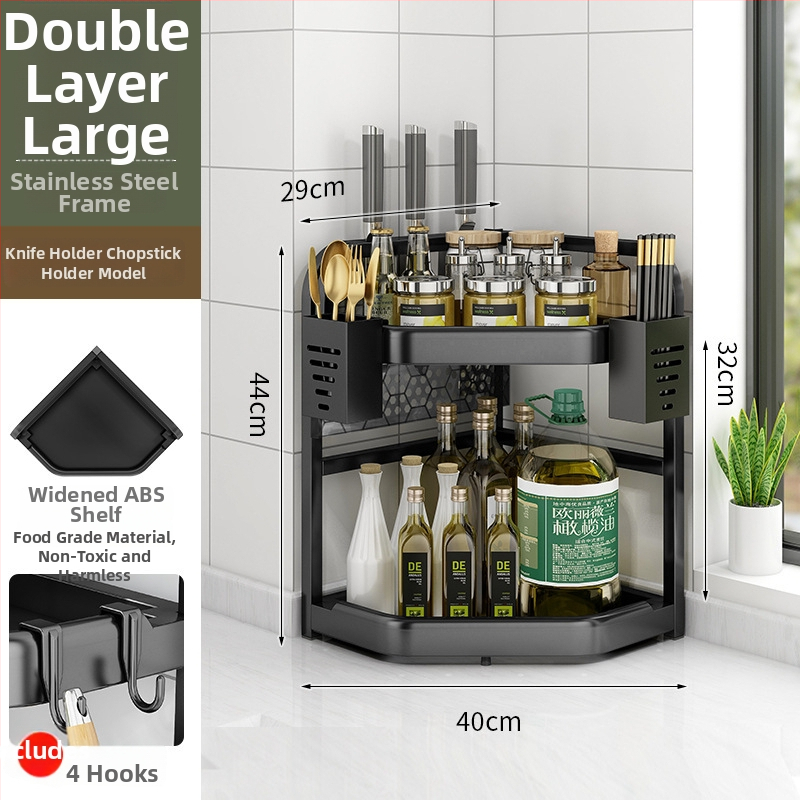 Kuchynský rohový stojan na koreniny, nože a paličky — bez vrtania, trojuholníkový stojan na dosku, moderný štýl