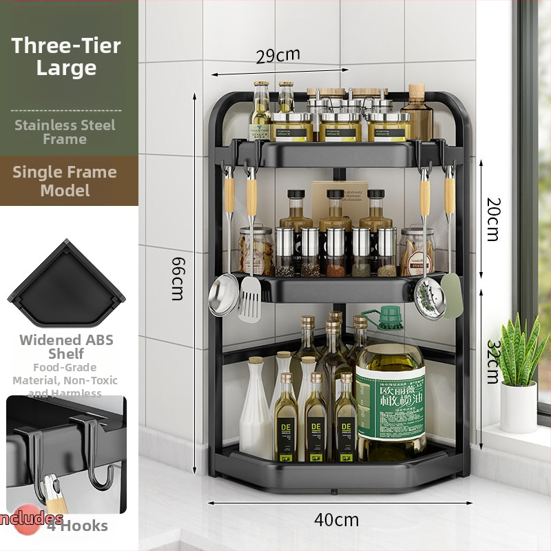 Kuchynský rohový stojan na koreniny, nože a paličky — bez vrtania, trojuholníkový stojan na dosku, moderný štýl