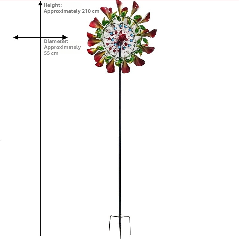 Fém dekoráció világítással, kétoldalas forogó szélmalom, kertbe, teraszra