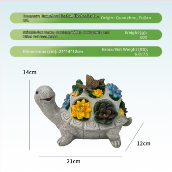 Gyanta kerti szobor: teknősbéka és pillangó, napelemes fénydísz a kerthez