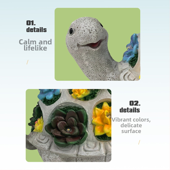 Gyanta kerti szobor: teknősbéka és pillangó, napelemes fénydísz a kerthez