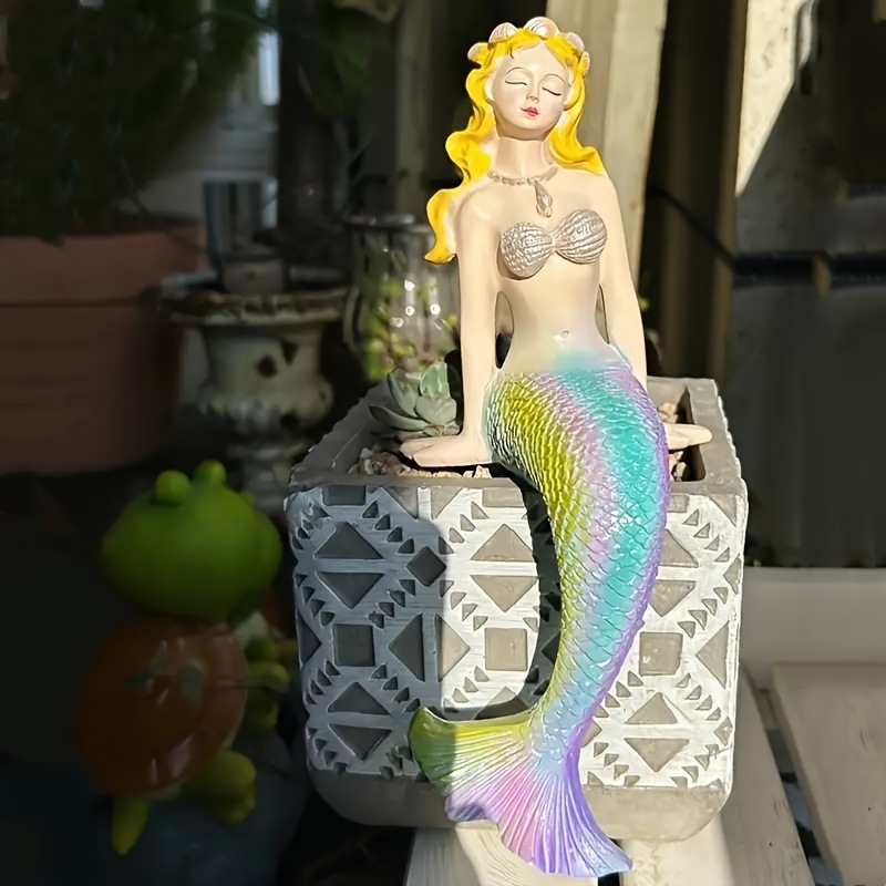 Sirena vrtna figurica – vanjska dekorativna figura od smole za vrt, terasu, dvorište, bazen ili akvarij, pastoralnog stila