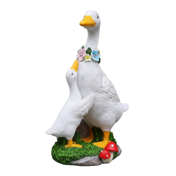 Solarna vrtna statue: majka i patka — ručno izrađeno, pastoralnog stila, od smole