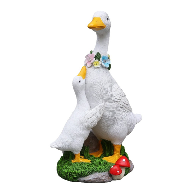Solarna vrtna statue: majka i patka — ručno izrađeno, pastoralnog stila, od smole