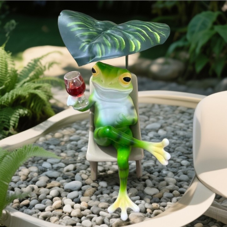 Gyanta rajzfilm béka kerti dekoráció, Scandinavian márka, Francia vidéki stílus, termék szám 7816