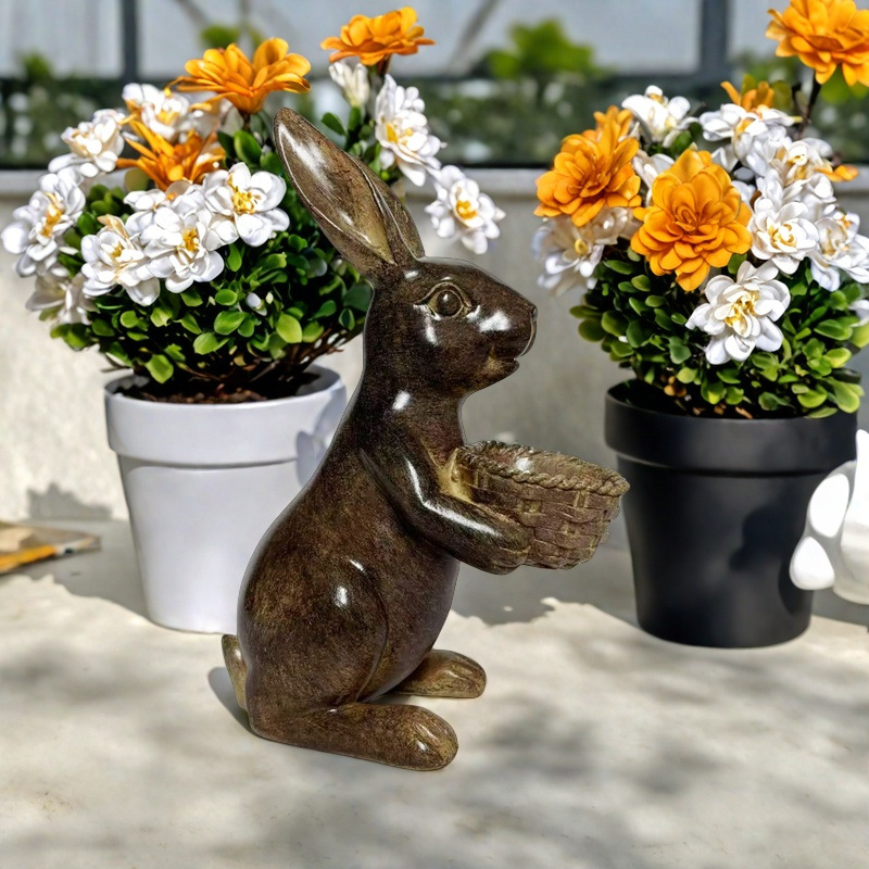 Vrtna statua zeca od smole s posudom za cvijeće, pastoralni stil, Rabbit e, kartonska ambalaža