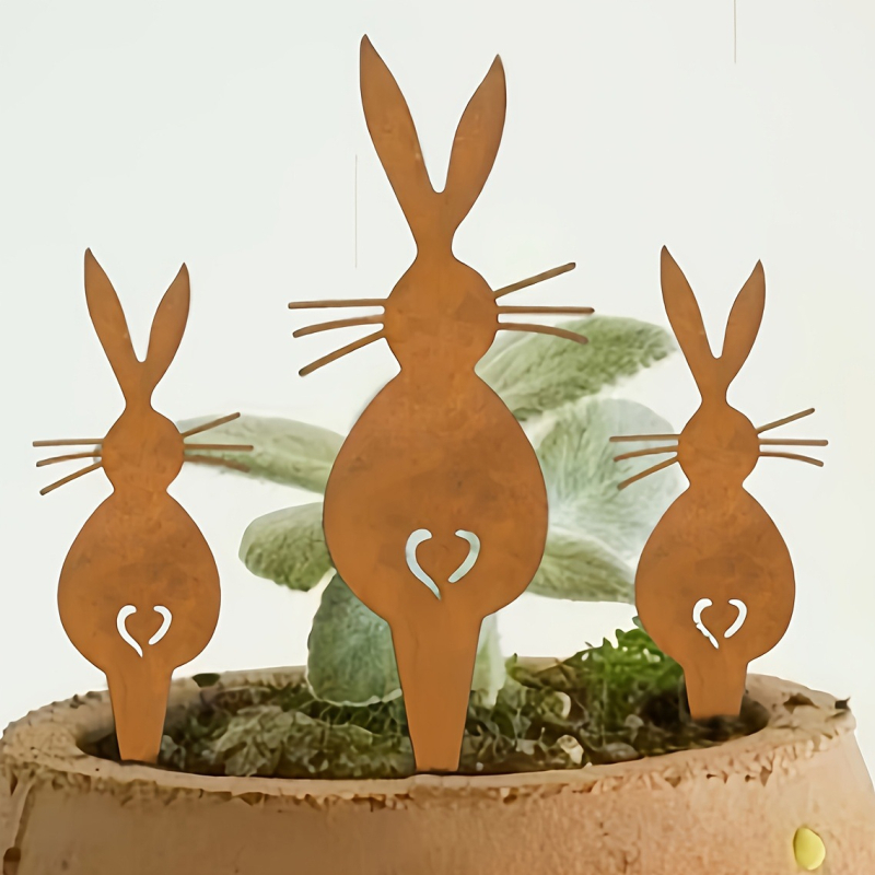 Nyúl virágcserép vasból, vintage vasművészet, fém dekoráció otthonra és a kertbe, termékkód B393