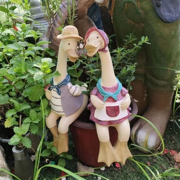 Gyanta kacsafigura - kínai stílus, gravírozott kivitel, kültéri kert dekoráció, márka Unique