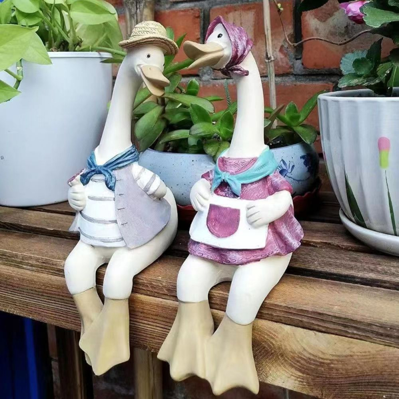 Gyanta kacsafigura - kínai stílus, gravírozott kivitel, kültéri kert dekoráció, márka Unique