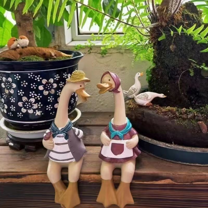 Gyanta kacsafigura - kínai stílus, gravírozott kivitel, kültéri kert dekoráció, márka Unique