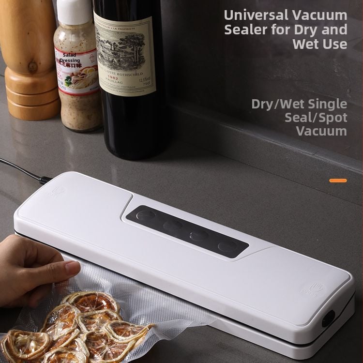 Potpuno automatizirani kućni vakuumski zatvarač hrane s grijanjem i suho–mokra odjeljkom, kućna upotreba, ABS kućište, kapacitet >2000 ml, 100–240 V, 100–150 W