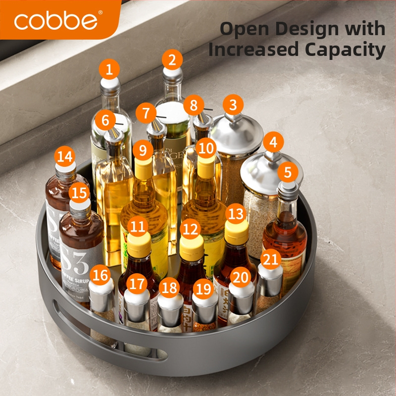 Cobbe/Cabei otočný zásobník na koreniny na kuchynský pult – Space hliník, pre olej, soľ, omáčku a ocot
