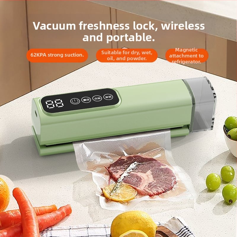 Háztartási vezeték nélküli vákuumzáró készülék – teljesen automata, digitális kijelző, újratölthető, ABS ház