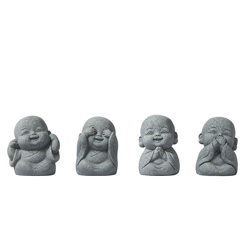 Tea Pet — Četiri Male Monaha za Desktop Dekoraciju, Kamen, Kineski Stil, Mikro Pejzaž