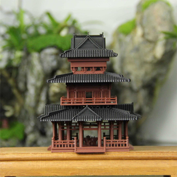 Kínai stílusú mini táj szobor pavilonnal, sziklakert motívummal és bonsai — PLA anyag