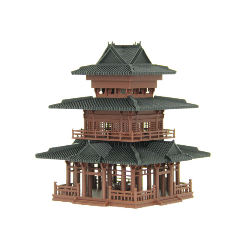 Kínai stílusú mini táj szobor pavilonnal, sziklakert motívummal és bonsai — PLA anyag