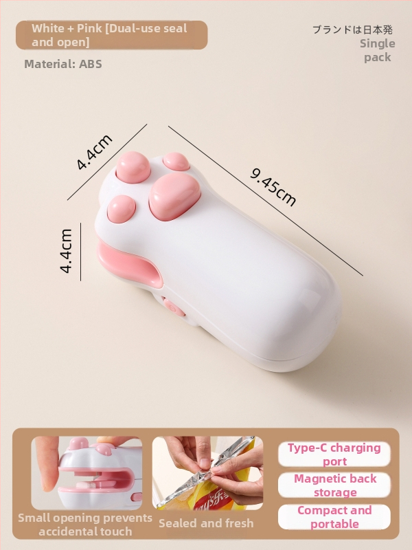 Prenosný magnetický zatvárač na vrecká so snackmi, dvojfunkčný, nabíjateľný