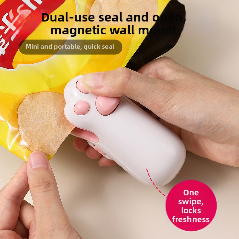 Prenosný magnetický zatvárač na vrecká so snackmi, dvojfunkčný, nabíjateľný