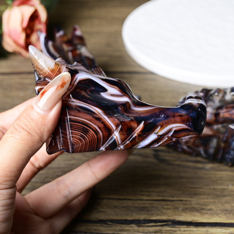 Cap de dragon Sardonyx – figurină din piatră (piatră brută, cristal, decor pentru casă lustruit)