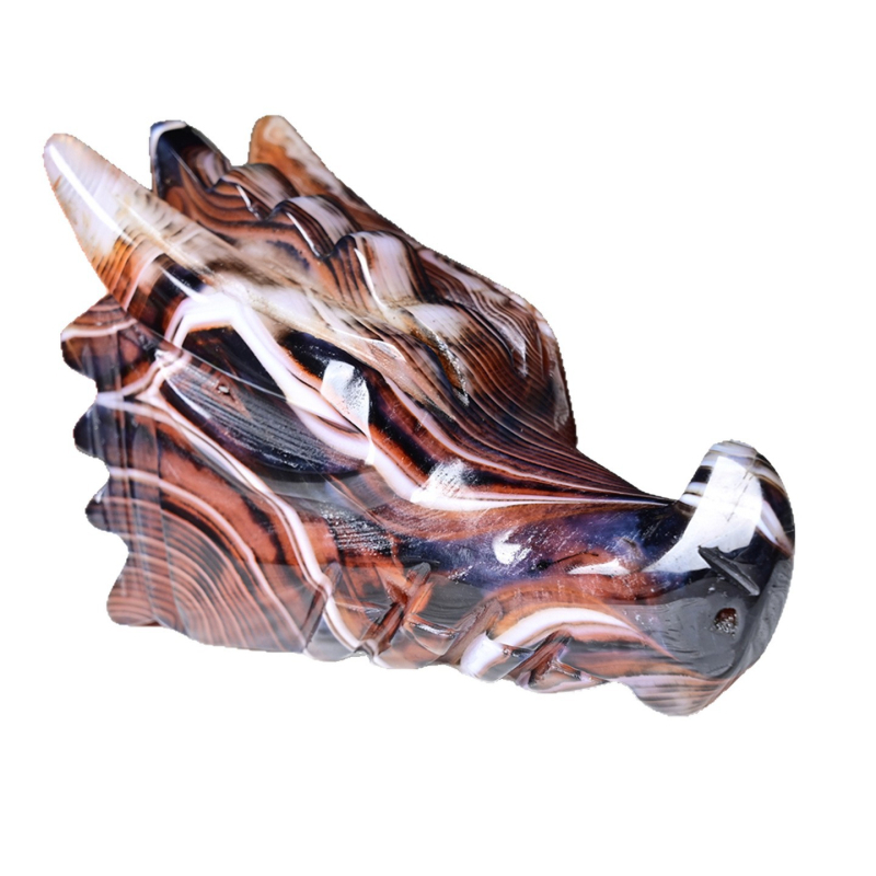 Cap de dragon Sardonyx – figurină din piatră (piatră brută, cristal, decor pentru casă lustruit)