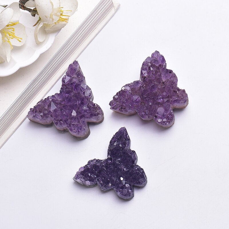 Ornament din ciorchine de ametist în formă de fluture, sculptură geometrică din cristal de la Kunyou Jewelry, ambalat într-o pungă PP individuală