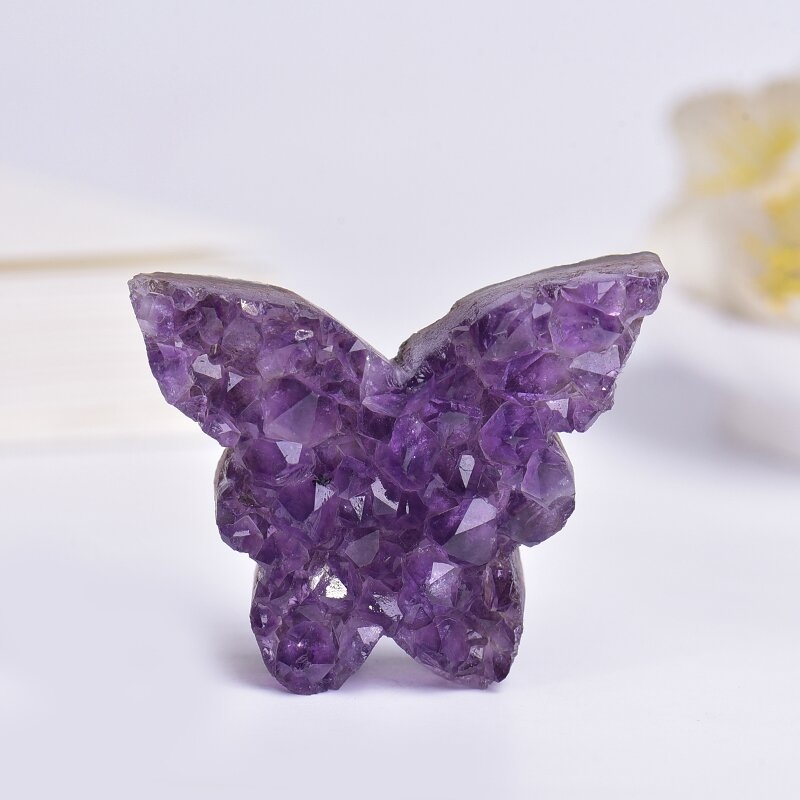 Ornament din ciorchine de ametist în formă de fluture, sculptură geometrică din cristal de la Kunyou Jewelry, ambalat într-o pungă PP individuală